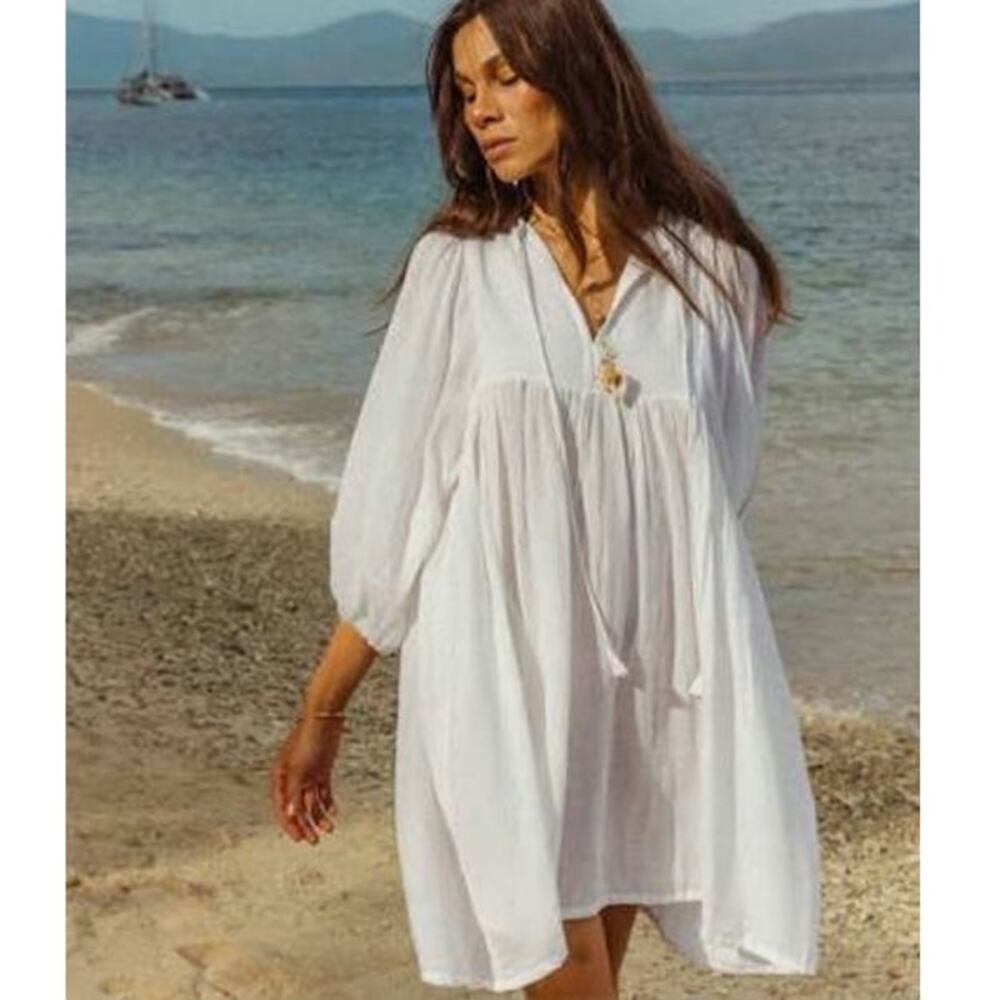 Daughters of India Kyra Mini Dress White Gauze medium whimsy